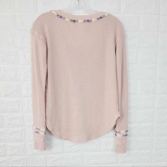 Nwt FREE PEOPLE Rainbow Thermal Henley Top | Pink | Size- XS - Picture 5 of 12
